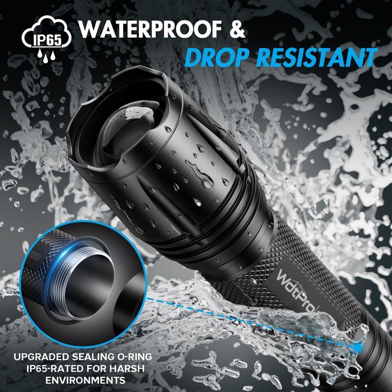 WdtPro LED Flashlight High Lumens SR2000 Pro, 2 Pack Brighter