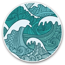 Vinyl Stickers (Set of 2) 30cm - Surf Wave Japanese Style Drawing 13106