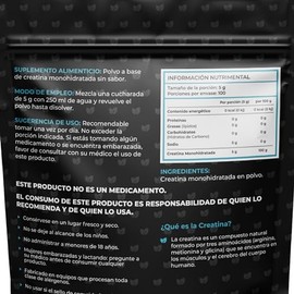 Creatina Monohidratada de Alta Pureza en Polvo | Sin Sabor | Preworkout | Alto Rendimiento | 500g | 100 porciones | Sannali