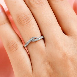 TJC White Diamond Bypass Ring for Women Gift for Women Ladies and Girls Friendship Band in Platinum Plated 925 Sterling Silver Size R April Birthstone