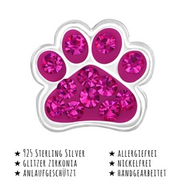 Monkimau Girls' Paw Stud Earrings Made of 925 Sterling Silver with 24 Crystals, Sterling Silver, Crystal