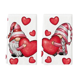 Artoid Mode Gnomes Love Valentine's Day Kitchen Towels Dish Towels, 18x26 Inch Seasonal Decoration Hand Towels Set of 2