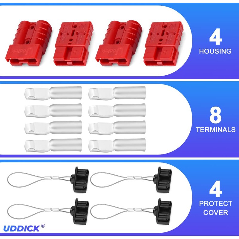 Uddick 4PCS 50A 6-10 Gauge Battery Cable Quick Connect/Disconnect Connector