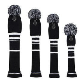 Scott Edward Knitted Golf Headgear Set of 4 Handmade, Suitable for Drivers and Fairway Woods, with a Long Neck Pom Pom Golf Club Headgear Set