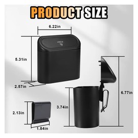 Mini Car Trash Can With Lid, Small Automotive Dustbin Garbage Container, Waterproof and Leak Resistant Car Storage Box with a roll of plastic trash bags, Car Accessories Trash Bin for Vehicle, Home