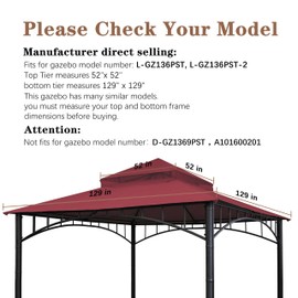 SCOCANOPY Replacement roof for Target Madaga Gazebo Model L-GZ136PST,(Burgundy)