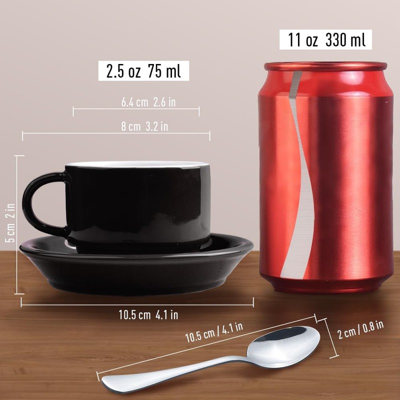 homEdge Premium Espresso Shot Cups and Saucers Set with Espresso