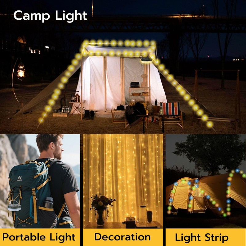 Mcbazel Solar Camping String Lights 10m/33ft with Remote Control, USB