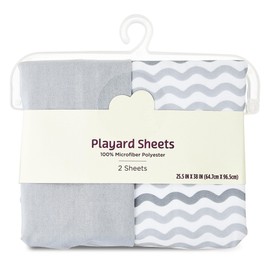 2 Piece Microfiber Polyester Playard Sheets for Baby Boys and Girls, Gray Chevron Mini Crib Sheets, Fits 25.5" x 38" Mattresses, Soft Crib Sheets for Playard and Mini Crib.