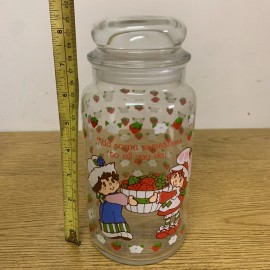 Strawberry Shortcake Vintage Strawberry Shortcake Glass Canister Jar & Lid 1981.  8.5” 36oz. Rare!!