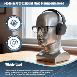 Male Mannequin Head with Stand – Realistic Wig Display Model for Hats, Scarves, Glasses & Hair Styling – Durable Male Head Display for Salon, Store or Home Decor (Black)