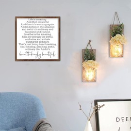 Life Is Amazing. And Then It's Awful. And Then It's Amazing Again Framed Wood Sign Plaque Quotes Hanging Sign Farmhouse Decor Wood Plaque Sign for Living Room Bedroom Home 12"x12"