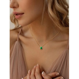 May Birthstone Pendant Necklace, Gold Plated Teardrop Necklaces with Cubic Zirconia, Good Luck Gifts for Grandma Mother