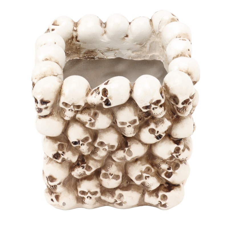 Skull Pen Holder White Resin Makeup Brush Holder Organiser Decoration