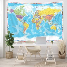 SAOLUIS - Tapiz Educativo de Mapa del Mundo, Decoración de Pared para Aula, Recámara, Sala de Estar, Hogar, 60 x 40 pulgadas