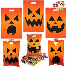 JOYIN 72 Pcs Halloween Jack O Lantern Goodie Bags for Kids Trick-or-Treat, Halloween Trick or Treat Bags Plastic Pumpkin Candy Bags for Halloween Party Favors Party Supplies, Halloween Treats