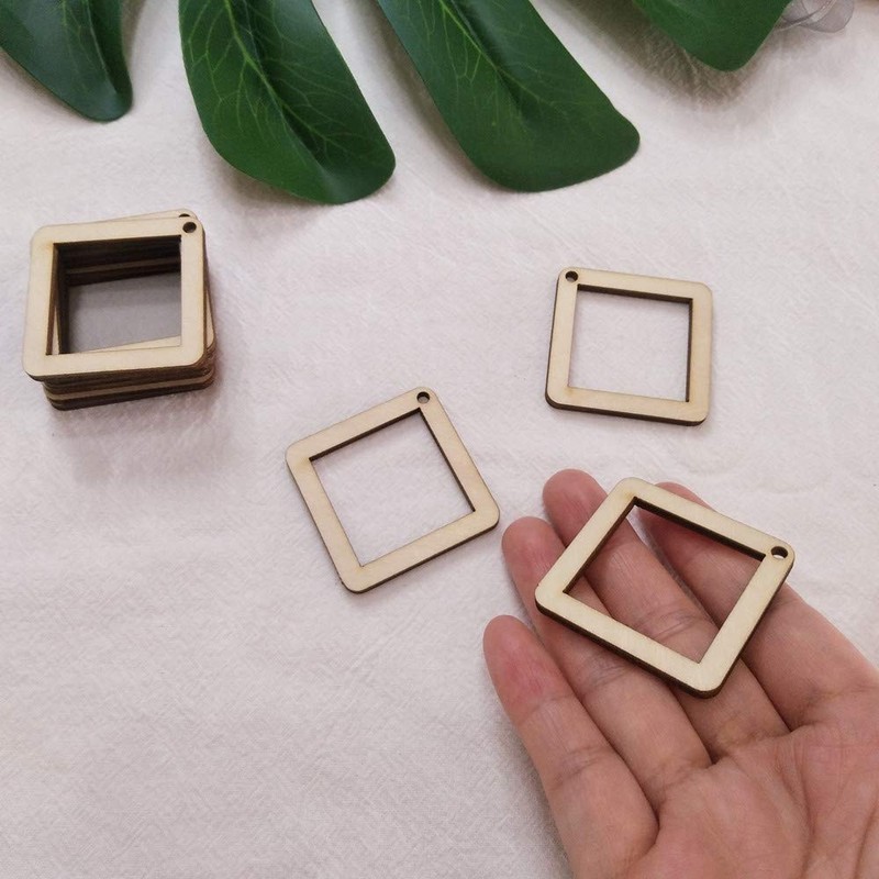 30PCS DIY Unfinished Wood Squared Diamond Hoop Earring Findings,Wood Findings
