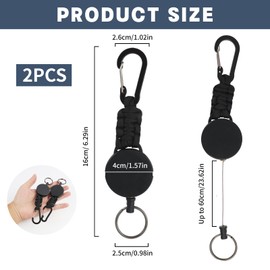 2 Pack Retractable Keychain and Badge Reel, Heavy Duty Key Holder with Extendable Steel Cord, Carabiner Clip, Paracord, and Key Ring for Keys, ID Cards, and Tools