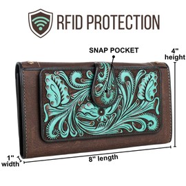 Myra Bag Western Embossed Floral Leather Wallet for Women - Turquoise