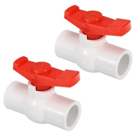 PATIKIL 20mm 3/4" ID PVC Ball Valve, 2 Pack Socket Type Shut-Off Valve with Easy to Rotate Handle for Water Flow Control, White/Red