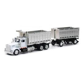 Kenworth W900 Double Dump Truck with Trailer in Red and Chrome, cab is die-cast Metal, Balance is high Impact Plastic,unisex-children