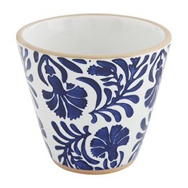 Mud Pie Indigo Small Pot, White Floral, 4" H x 4.5" dia