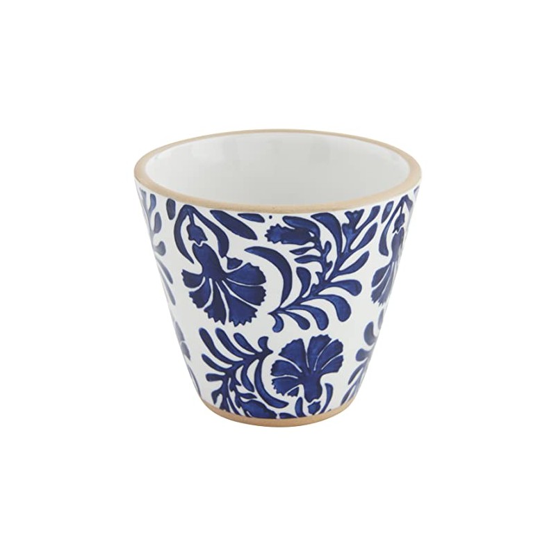 Mud Pie Indigo Small Pot, White Floral, 4" H x