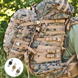 kuyi Pack of 15 Molle System Accessories for Tactical Backpack Vest Accessories for Tactical Backpack Outdoor Molle Bag Buckle Elastic Rope Webbing Buckle Outdoor Backpack Accessories, Black, khaki,