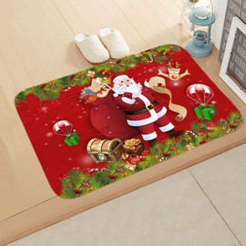 IBLUELOVER 40x60CM Christmas Welcome Door Mat Flannel Abosrbent Santa Claus Bath Rug Non Slip Indoor Outdoor Entrance Area Rug for Living Room Bedroom Hallway Kitchen Rugs Home Decor