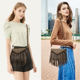 KouLi Buir Tassel Crossbody Purse for Women PU Leather Western Hobo Fringe Handbag Shoulder Bag (Khaki)