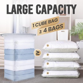 TAILI 8 Packs Vacuum Storage Bags, Space Saver Bags, Jumbo Cube (31x40x15 Inch), Large Vacuum Sealer Bags for Comforters Blankets Bedding, Closet Organizer, Space Bags Vacuum Storage Bags, Clear