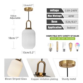 Brikey Brass Gold Pendant Light - Clear Glass Ceiling Lamp for Bedside, Dining Table, Kitchen Island (5.1 inch)