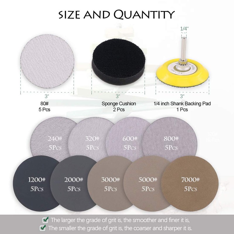 Keadic 50 Pieces 3" Dry Wet and Dry Sanding Discs