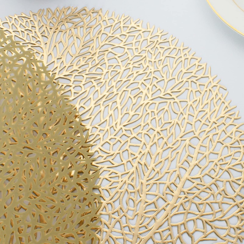 Evevda Gold Round Placemats for Dinner Table Set of 6