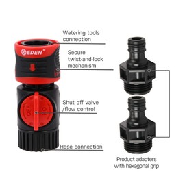 Eden 93218 Premium Garden Connect with Shutoff Valve and Water Stop & Lock Fe...