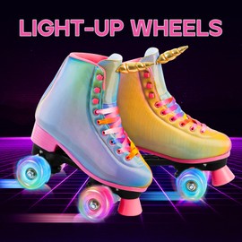 LEVYTEMP Roller Skates for Women, Men Light-Up Wheels Double-Row Rollerskates High-Top PU Leather Classic Designs Gradient Skate Shoes with Horn for Girls Beginners with a Shoes Bag Size 7 Outdoor