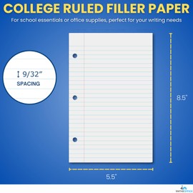 1InTheOffice Mini Binder Paper 3 Hole 5.5 x 8.5 Paper, 5x8 College Filler paper (300 sheets)