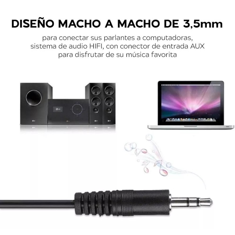 Maíz 3pz Cable Auxiliar Conector Jack 3.5mm Estereo Audio Sonido