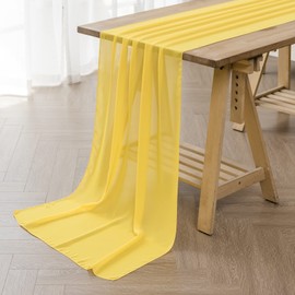 flohar 12Pack 10ft Chiffon Table Runner 29x120 Inch Sheer Romantic Table Runner for Wedding Birthday Party Bridal Shower Outdoor Decoration -Yellow