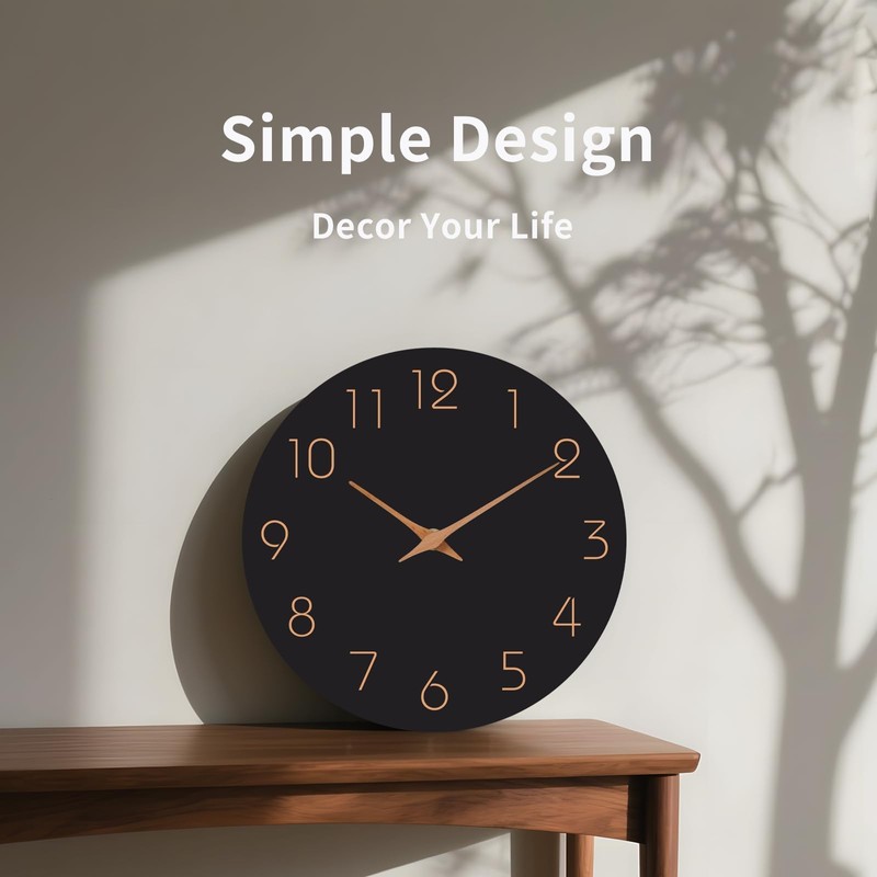 Mosewa Wall Clock 8 Inch Black Battery Operated Silent Non