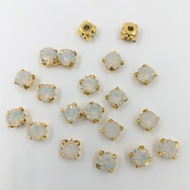100pcs 6mm Opal Sew on Rhinestone Glass Crystal Gold Claw Strass Diamond Stones (White Opal)