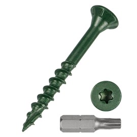 METALLIXITY Deck Screws (#8x1-5/8) 150Pcs, Carbon Steel Wood Screw Decking Screws with T25 Torx Drive Head - for Wood Fence, Table, Chairs, Green