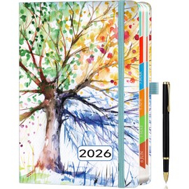 ZXHQ Diary 2026 Day Per Page, Jan to Dec, 2026 Diary A5 Page a Day, Full Year 2026 Daily Planner, with Monthly Overviews, UK Holidays, Colorful Tabs, Pen Set and Inner Pocket, Tree of life