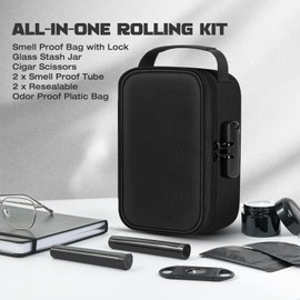 Enbagold Smell Proof Bag with Lock, Smell Proof Container Stash Box with Accessories, Activated Carbon Lining (Black)