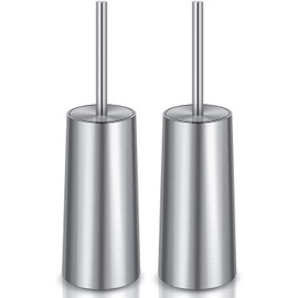 Toilet Brush and Holder, 2 Pack Toilet Brush with 304 Stainless Steel Long Handle, Toilet Bowl Brush for Bathroom Toilet-Ergonomic, Elegant,Durable (Silver)