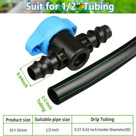 JAYEE Drip Irrigation Valve Tubing Fittings 1/2 inch, 4 Pcs Barbed Switch Valves Drip Line Parts for 1/2 Inch Drip Irrigation Tubing (.570-.620" ID), Shut Off On Water Flow for Sprinkler Systems