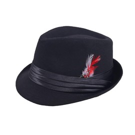 Unisex Timelessly Classic 20s Trilby Fedora Hat Men Women Short Brim Panama Jazz Cap Manhattan, D-black Red, One Size