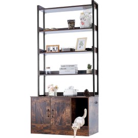 VEVOR Cat Litter Box Enclosure, Hidden Litter Box Furniture with 4 Storage Shelves, Large Cat House Cabinet Hidden Fit Most Litter Box, Wooden Cat Washroom Indoor, 33.5"L x 19.3"W x 72.3"H, Dark Brown