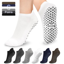 Muezna 6 Pairs Pilates Grip Socks for Women, Non Slip Yoga Socks with Grips, Grippy Socks for Barre, and Hospital