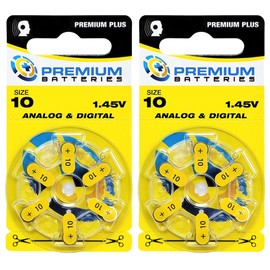 Premium Batteries Size 10 1.45V Hearing Aid Battery Yellow Tab (12 Batteries)